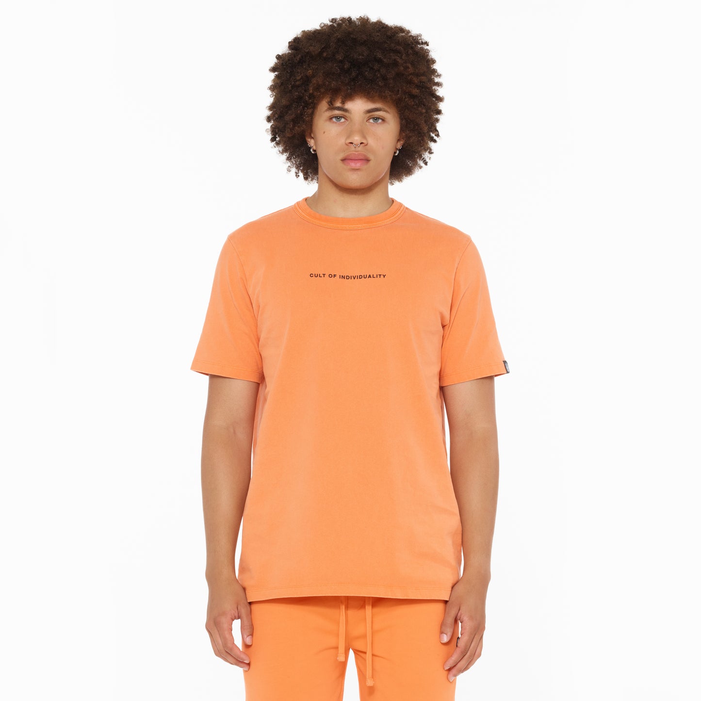 Cult's Short Sleeve Crew Neck Tee "Shimuchan" Logo in Orange