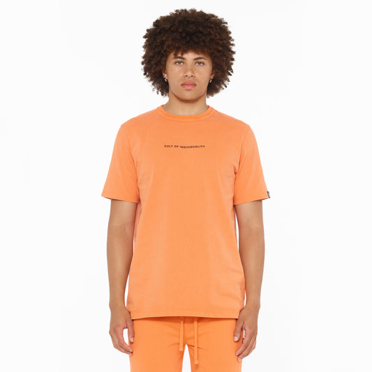 Cult's Short Sleeve Crew Neck Tee "Shimuchan" Logo in Orange