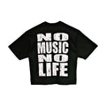 Cult's Oversized Heavyweight Boxy Short Sleeve Crew Neck Tee "No Music No Life" in Black