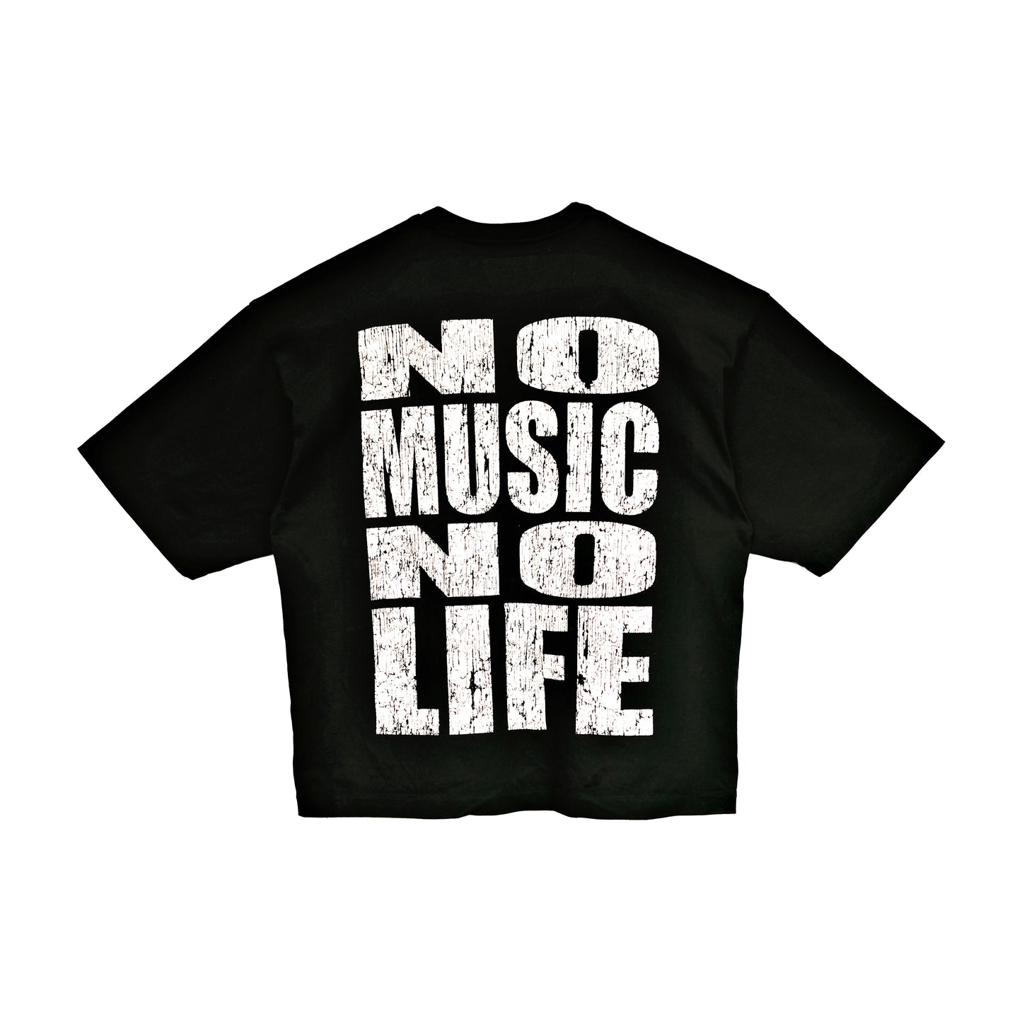 Cult's Oversized Heavyweight Boxy Short Sleeve Crew Neck Tee "No Music No Life" in Black