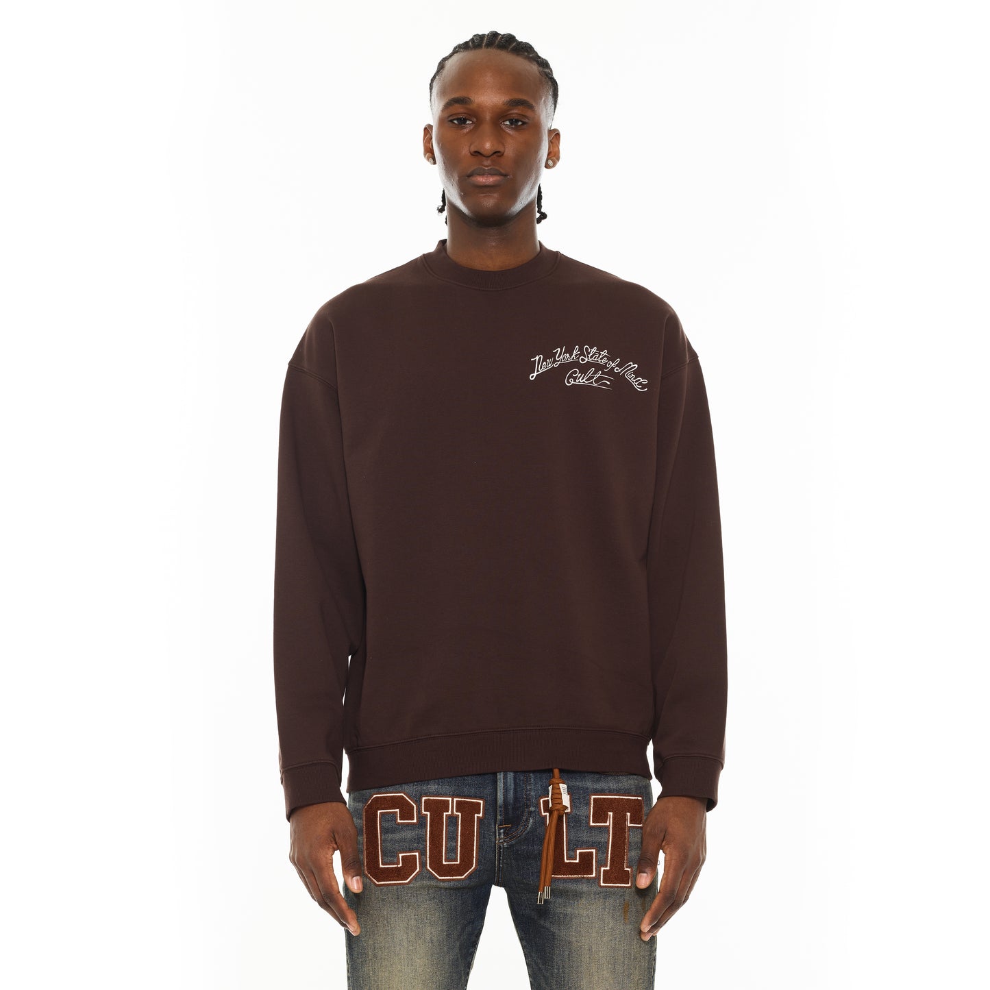 Cult's Novelty Fleece Crew Sweatshirt in Chocolate
