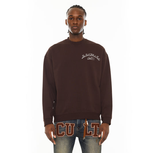Cult's Novelty Fleece Crew Sweatshirt in Chocolate