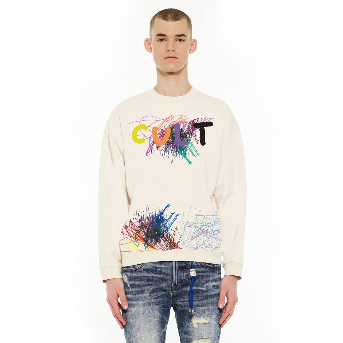 Cult's Novelty Fleece Crew Sweatshirt in Winter White