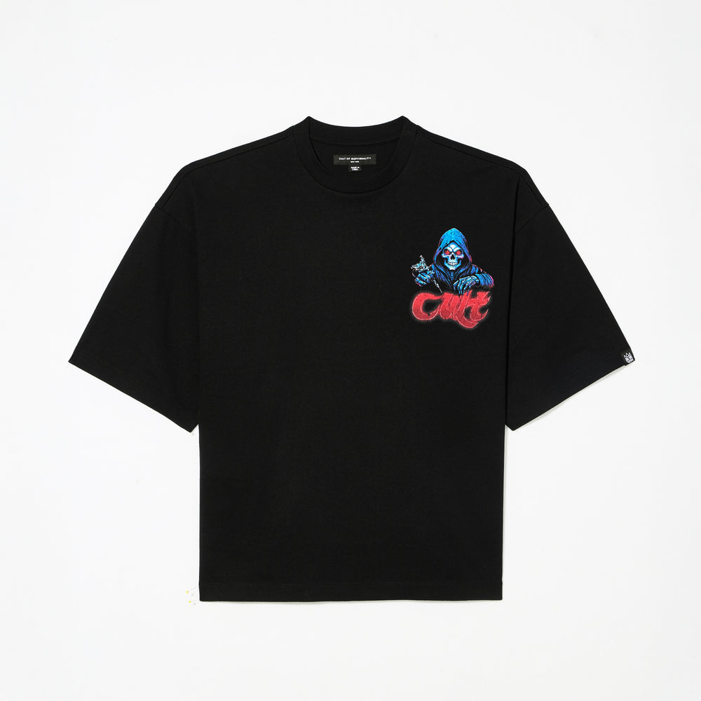 Cult's Oversized Heavyweight Boxy Fit Short Sleeve Crew Neck Tee "Epic Shit" in Black