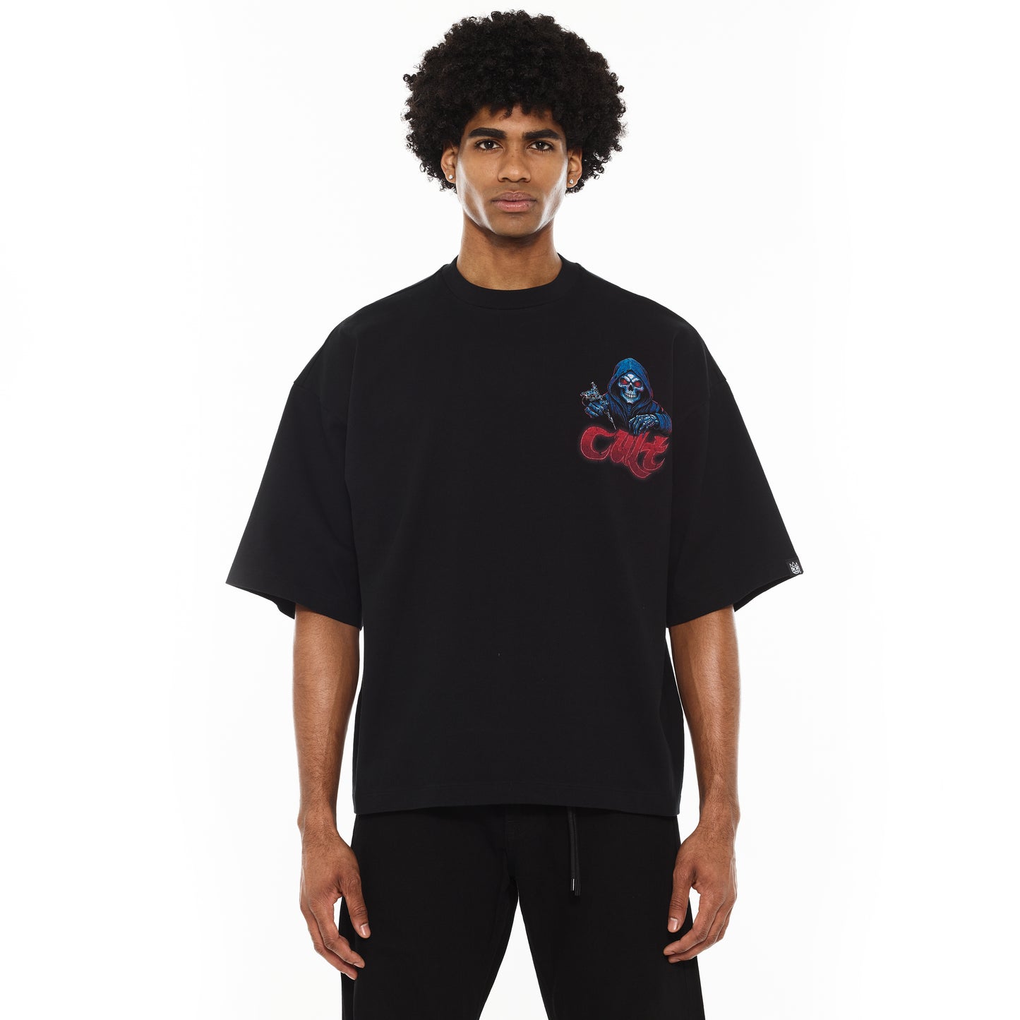Cult's Oversized Heavyweight Boxy Fit Short Sleeve Crew Neck Tee "Epic Shit" in Black