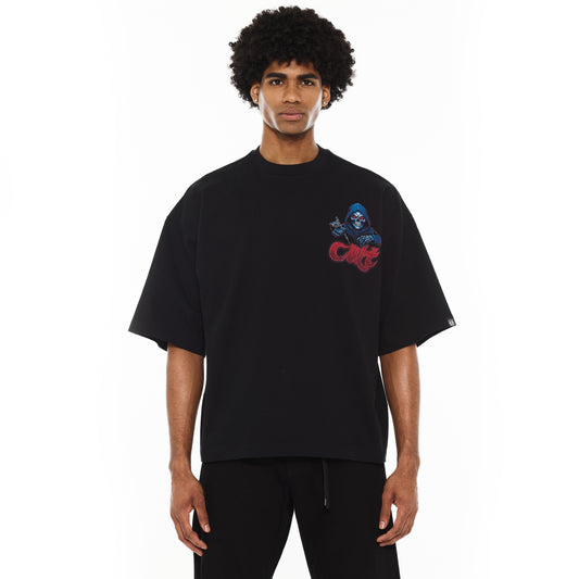 Cult's Oversized Heavyweight Boxy Fit Short Sleeve Crew Neck Tee "Epic Shit" in Black