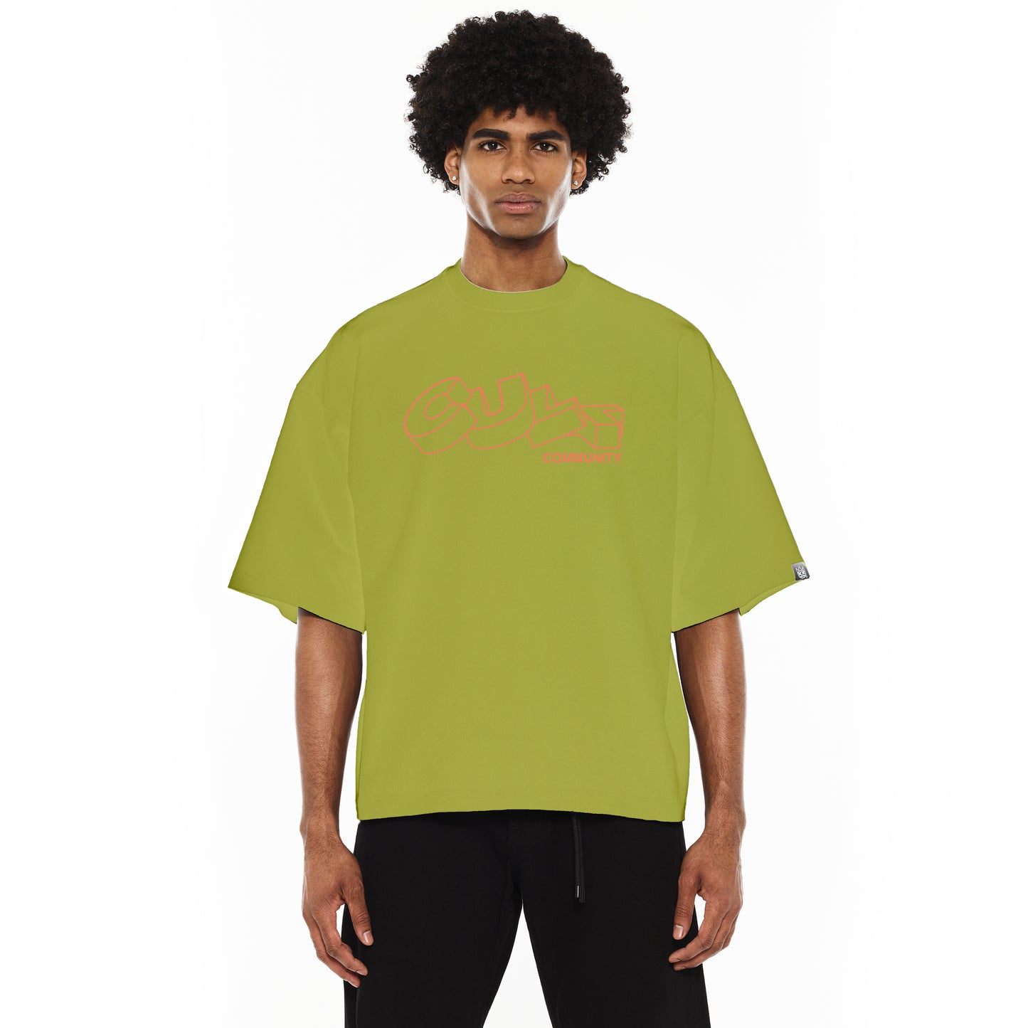 Cult's Oversized Heavyweight Boxy Fit Short Sleeve Crew Neck Tee "Cult Stacked" in Green Oasis