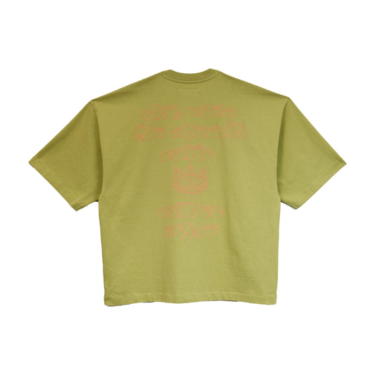 Cult's Oversized Heavyweight Boxy Fit Short Sleeve Crew Neck Tee "Cult Stacked" in Green Oasis