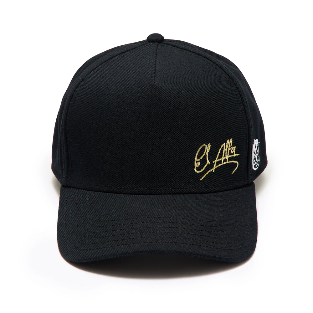 Cult x El Alfa Gold Signature 5 Panel A Frame Trucker Hat in Black