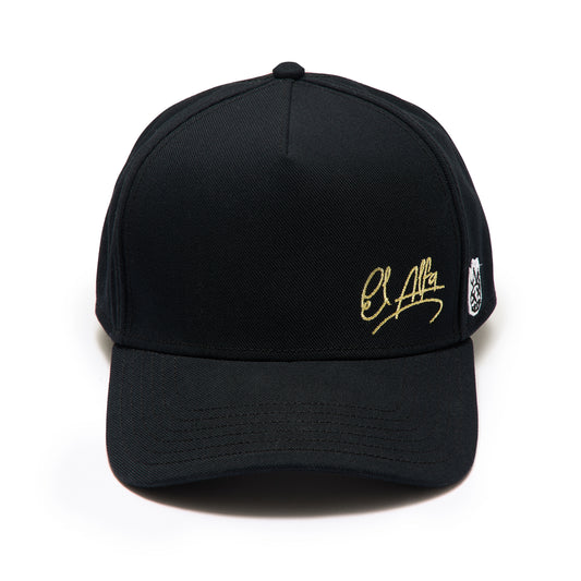 Cult x El Alfa Gold Signature 5 Panel A Frame Trucker Hat in Black