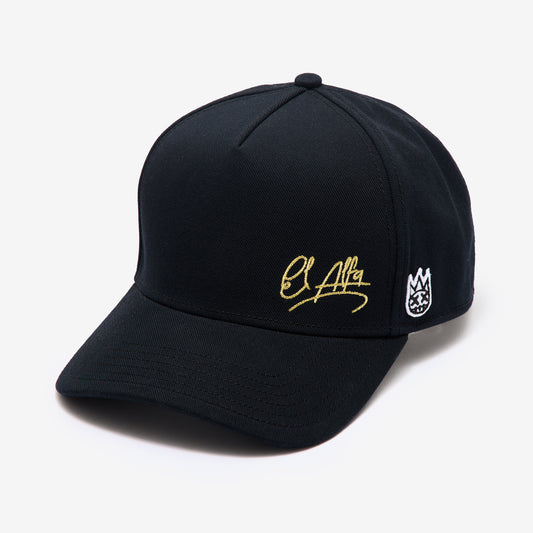 Cult x El Alfa Gold Signature 5 Panel A Frame Trucker Hat in Black