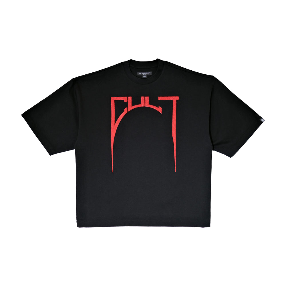 Cult's Oversized Heavyweight Boxy Fit Short Sleeve Crew Neck Tee "Arch Logo" in Black