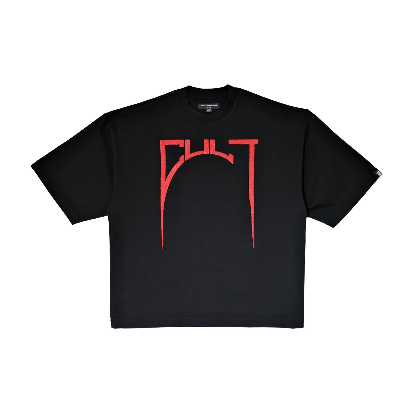 Cult's Oversized Heavyweight Boxy Fit Short Sleeve Crew Neck Tee "Arch Logo" in Black