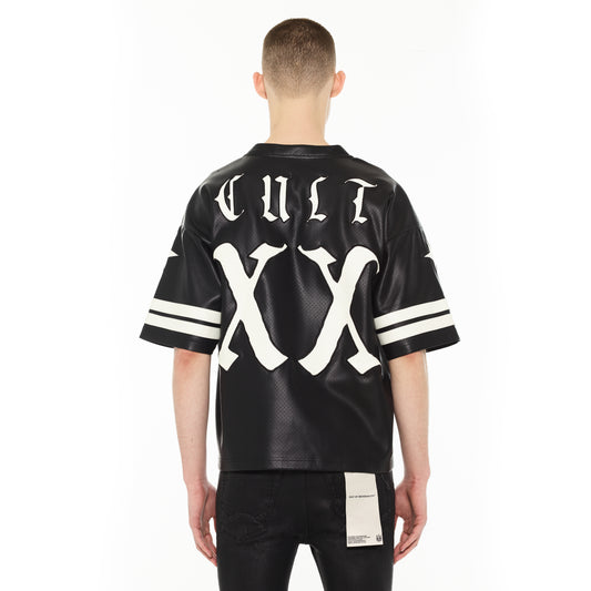 Cult's Leather Football Jersey in Black Faux Leather
