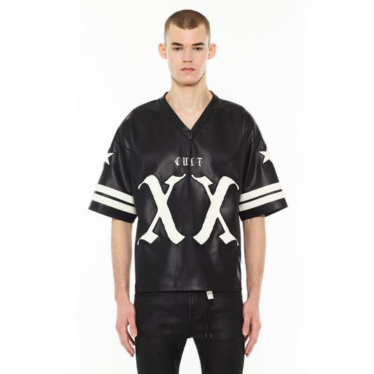Cult's Leather Football Jersey in Black Faux Leather