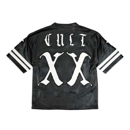 Cult's Leather Football Jersey in Black Faux Leather