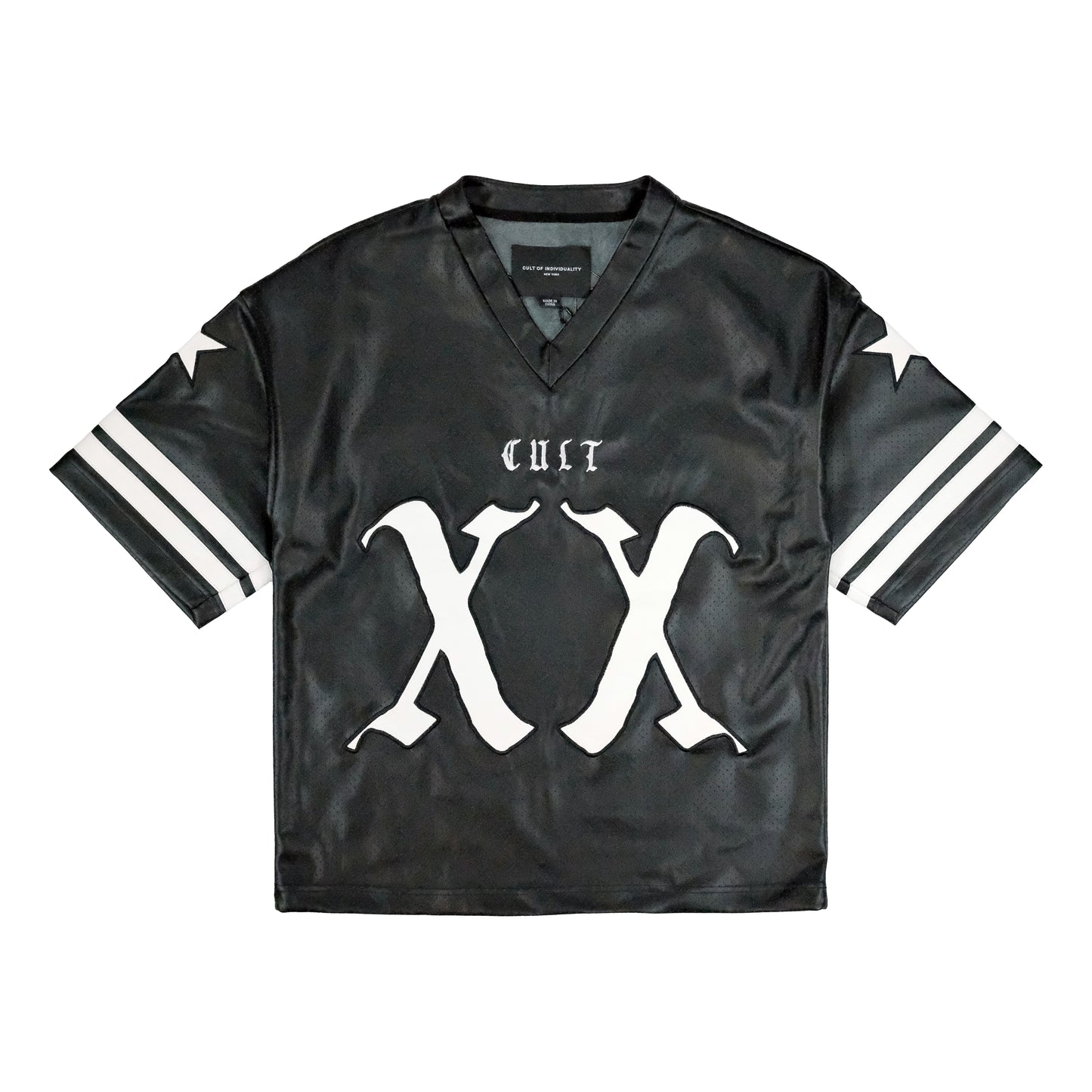 Cult's Leather Football Jersey in Black Faux Leather