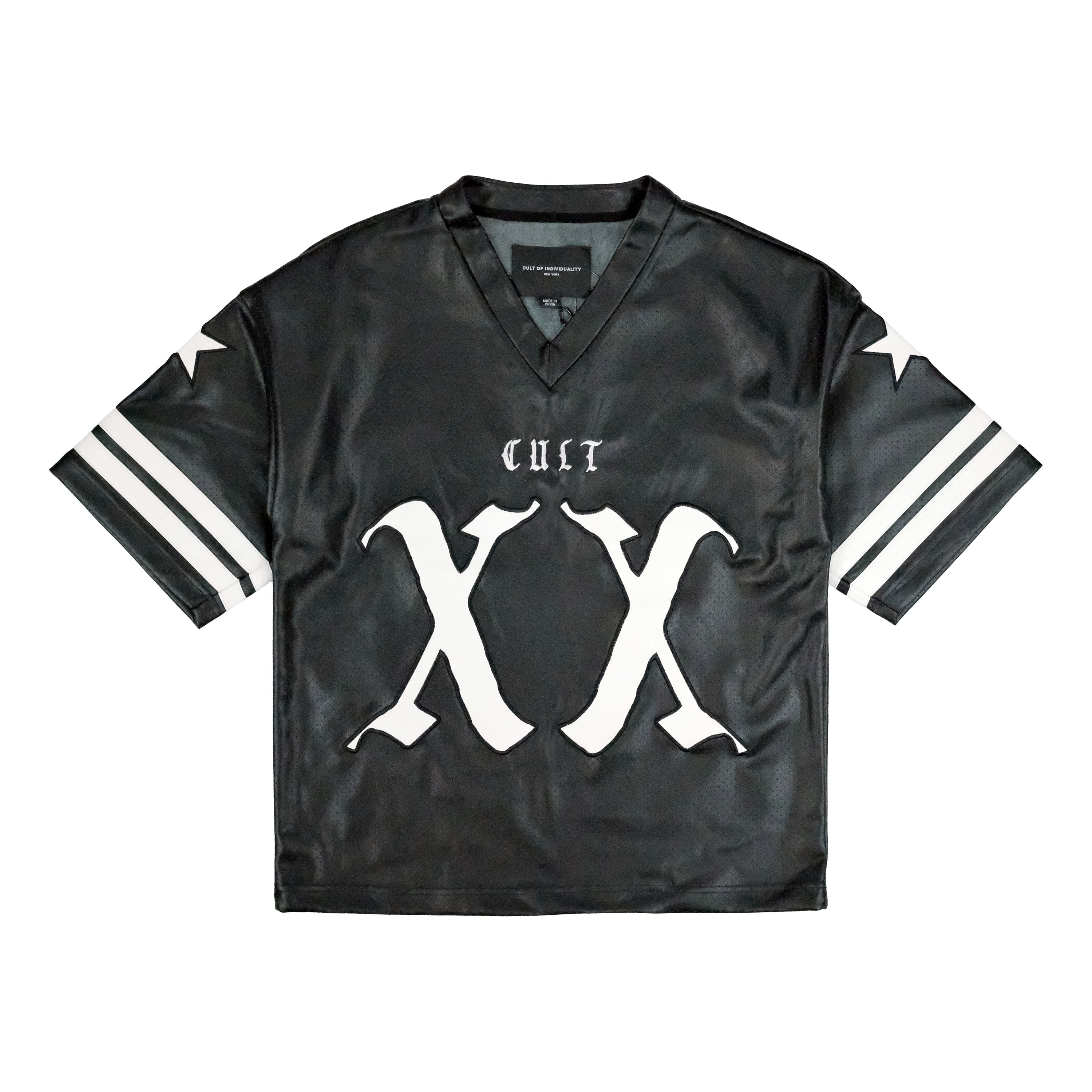 Cult's Leather Football Jersey in Black Faux Leather