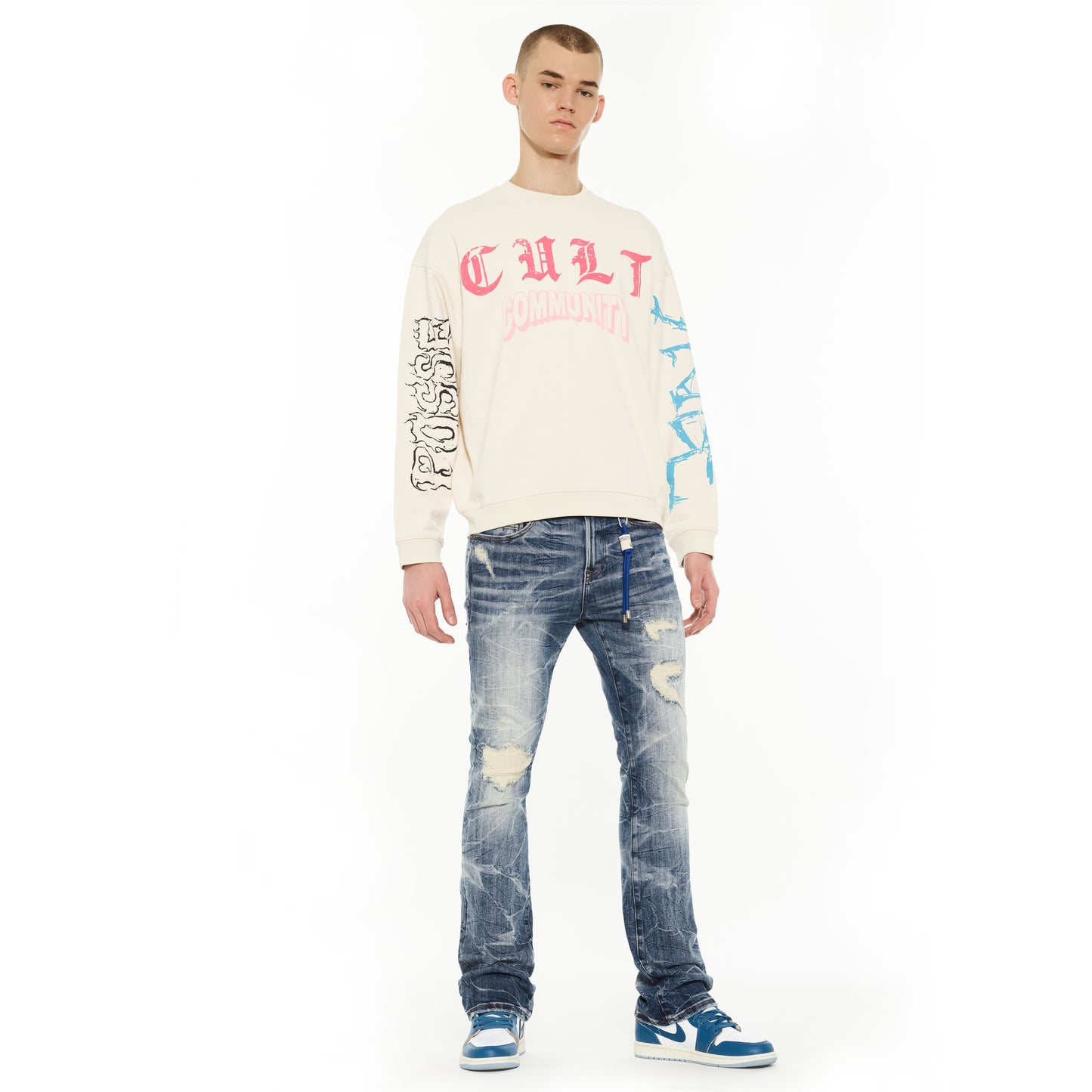 Cult's Novelty Fleece Crew Sweatshirt in Winter White