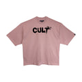 Cult's Oversized Heavyweight Boxy Short Sleeve Crew Neck Tee "Flocking Birds" in Silver Pink