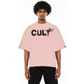 Cult's Oversized Heavyweight Boxy Short Sleeve Crew Neck Tee "Flocking Birds" in Silver Pink