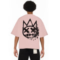 Cult's Oversized Heavyweight Boxy Short Sleeve Crew Neck Tee "Flocking Birds" in Silver Pink