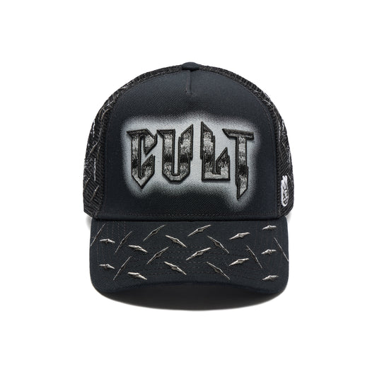 Cult's Logo Mesh Back Trucker Hat "Instruments" in Black