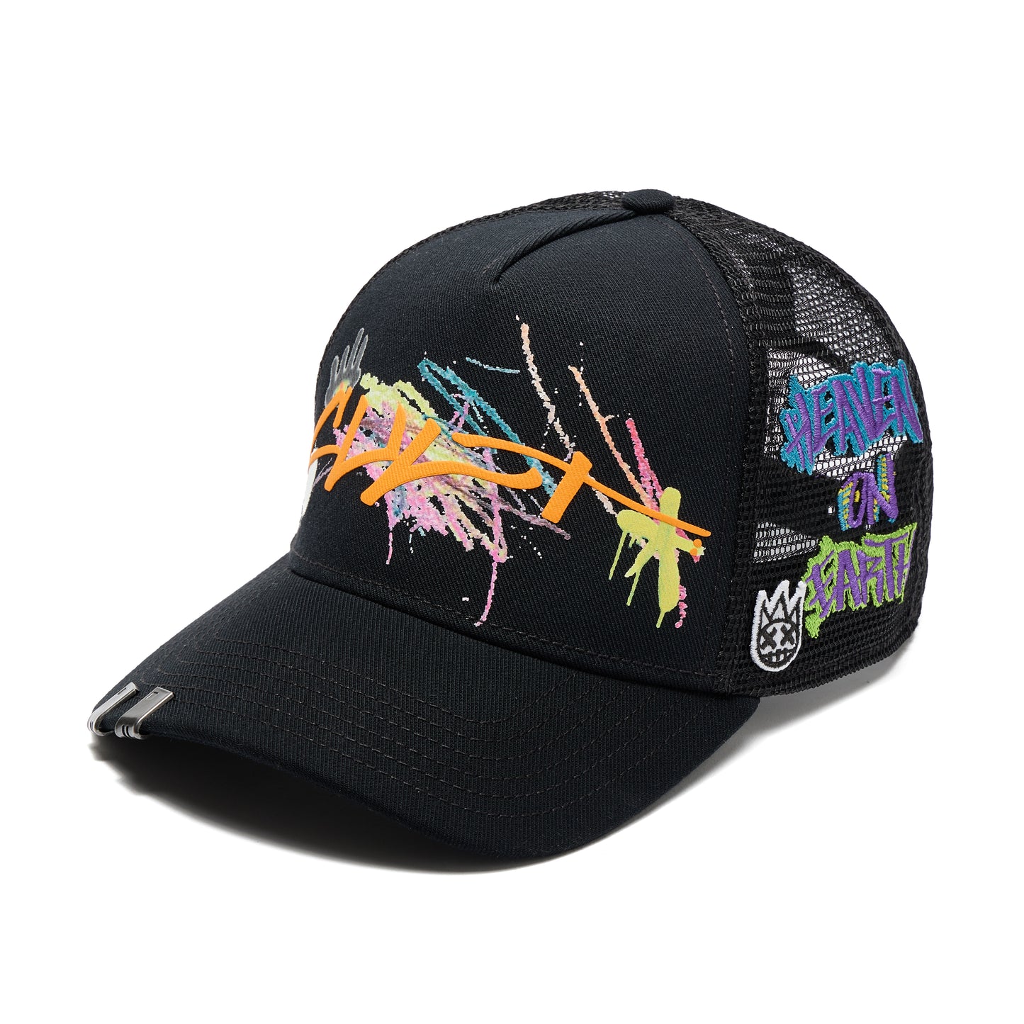 Cult's Logo Mesh Back Trucker Hat "Cult Graffiti" in Black