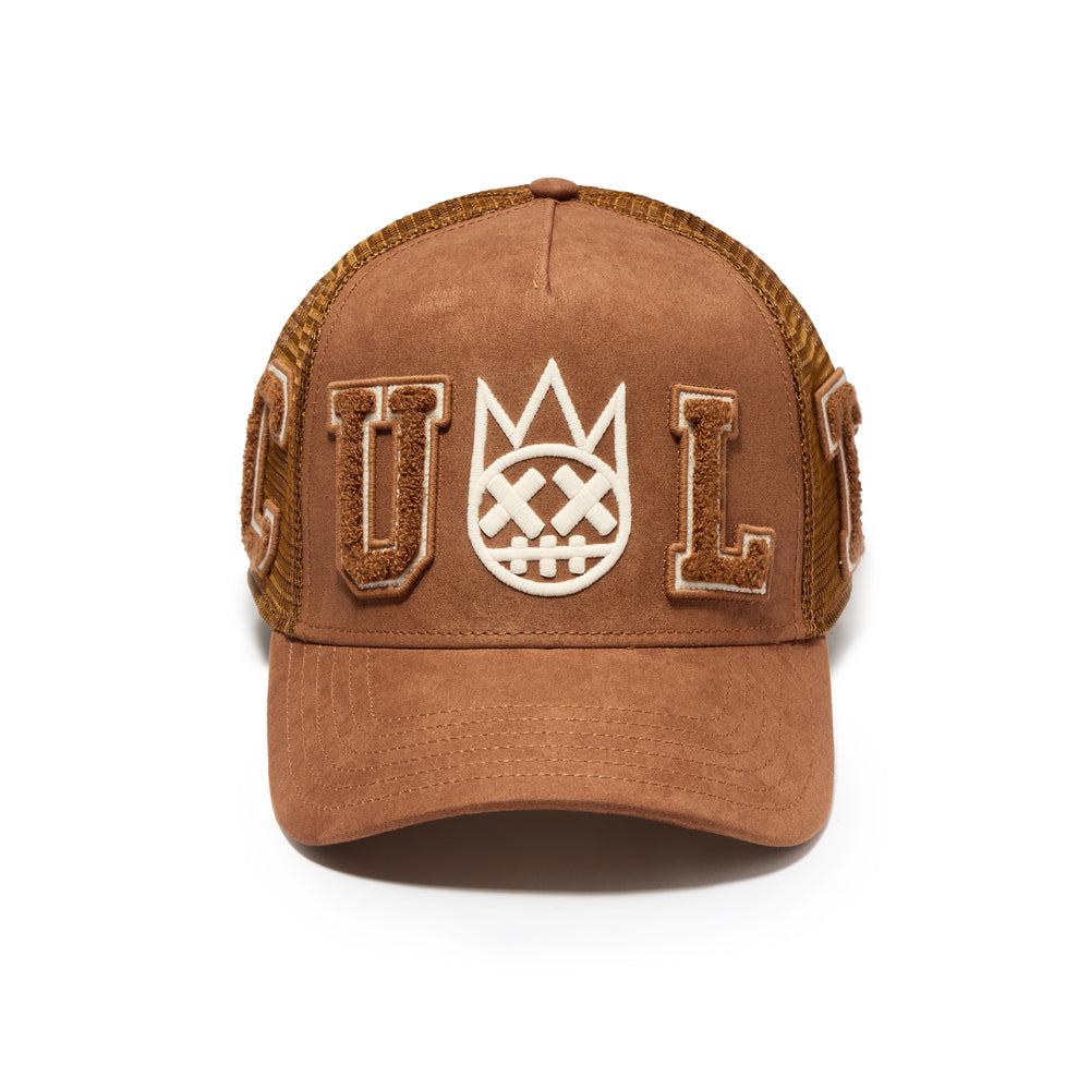 Cult's Logo Mesh Back Trucker Hat "Cult Chenille Suede" in Chocolate
