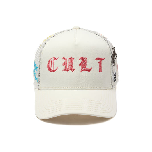Cult's Logo Mesh Back Trucker Hat "Cult Community" in Winter White