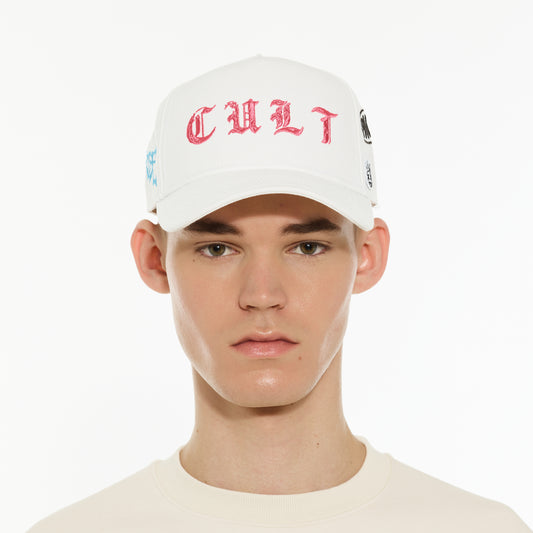 Cult's Logo Mesh Back Trucker Hat "Cult Community" in Winter White