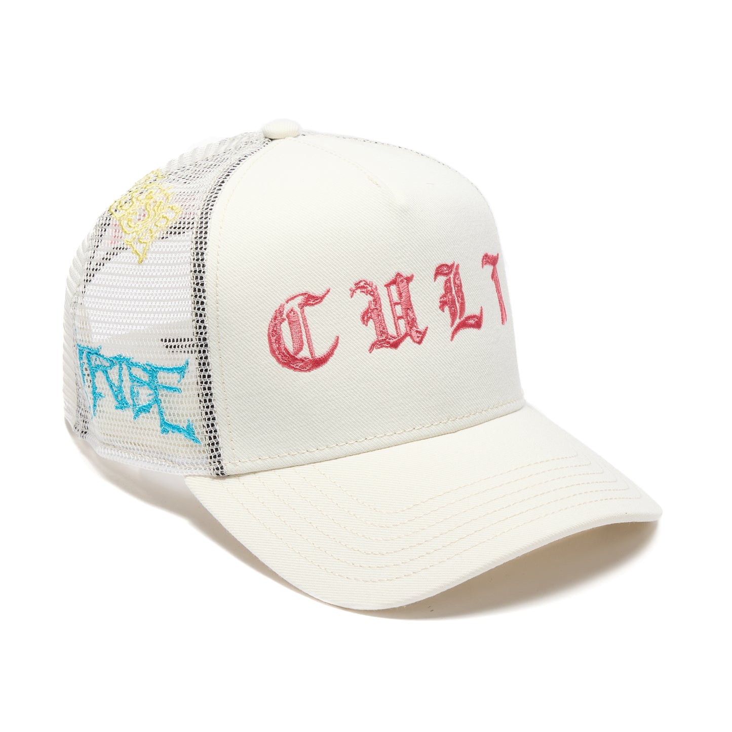 Cult's Logo Mesh Back Trucker Hat "Cult Community" in Winter White