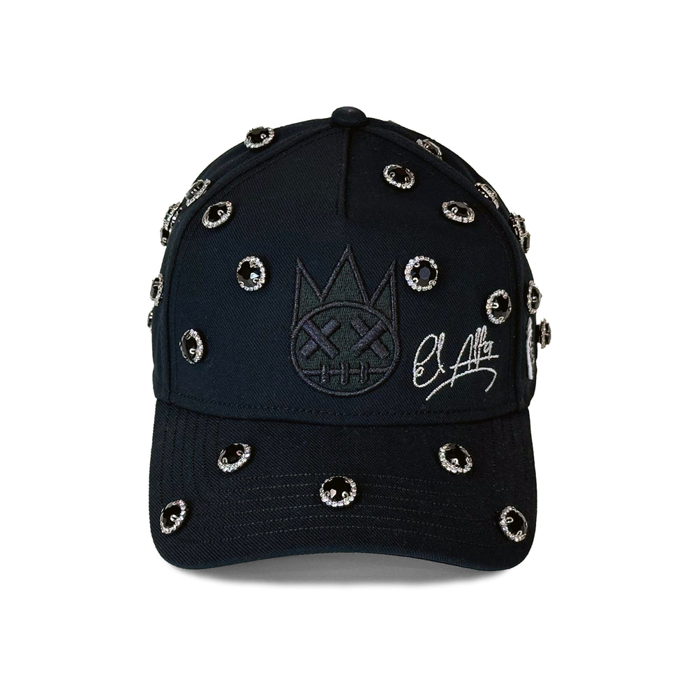 Cult x El Alfa Logo Crystal 5 Panel A Frame Trucker Hat in Black