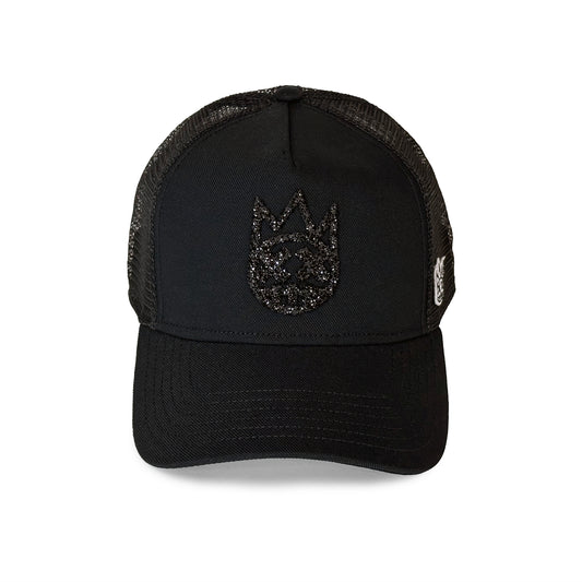 Cult's Crystal Logo Mesh Back Trucker Hat in Black