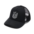 Cult's Silver White Crystal Logo Mesh Back Trucker Hat in Black