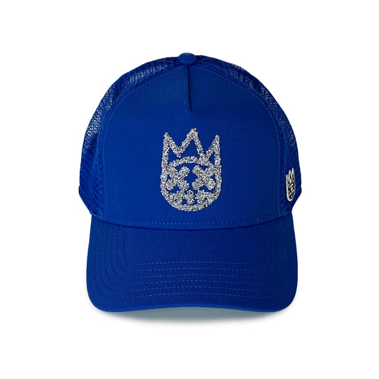 Cult's Crystal Logo Mesh Back Trucker Hat in Blue