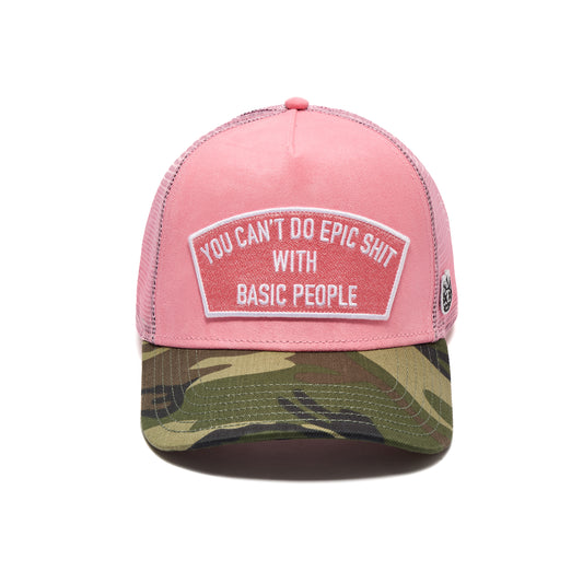 Cult's Logo Mesh Back Trucker Hat "Cant Do Epic Shit" in Geranium Pink