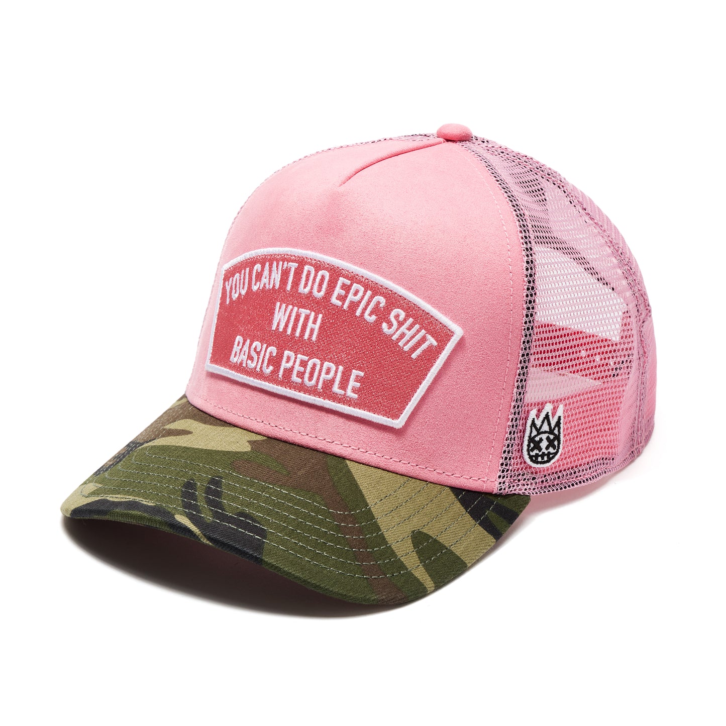 Cult's Logo Mesh Back Trucker Hat "Cant Do Epic Shit" in Geranium Pink