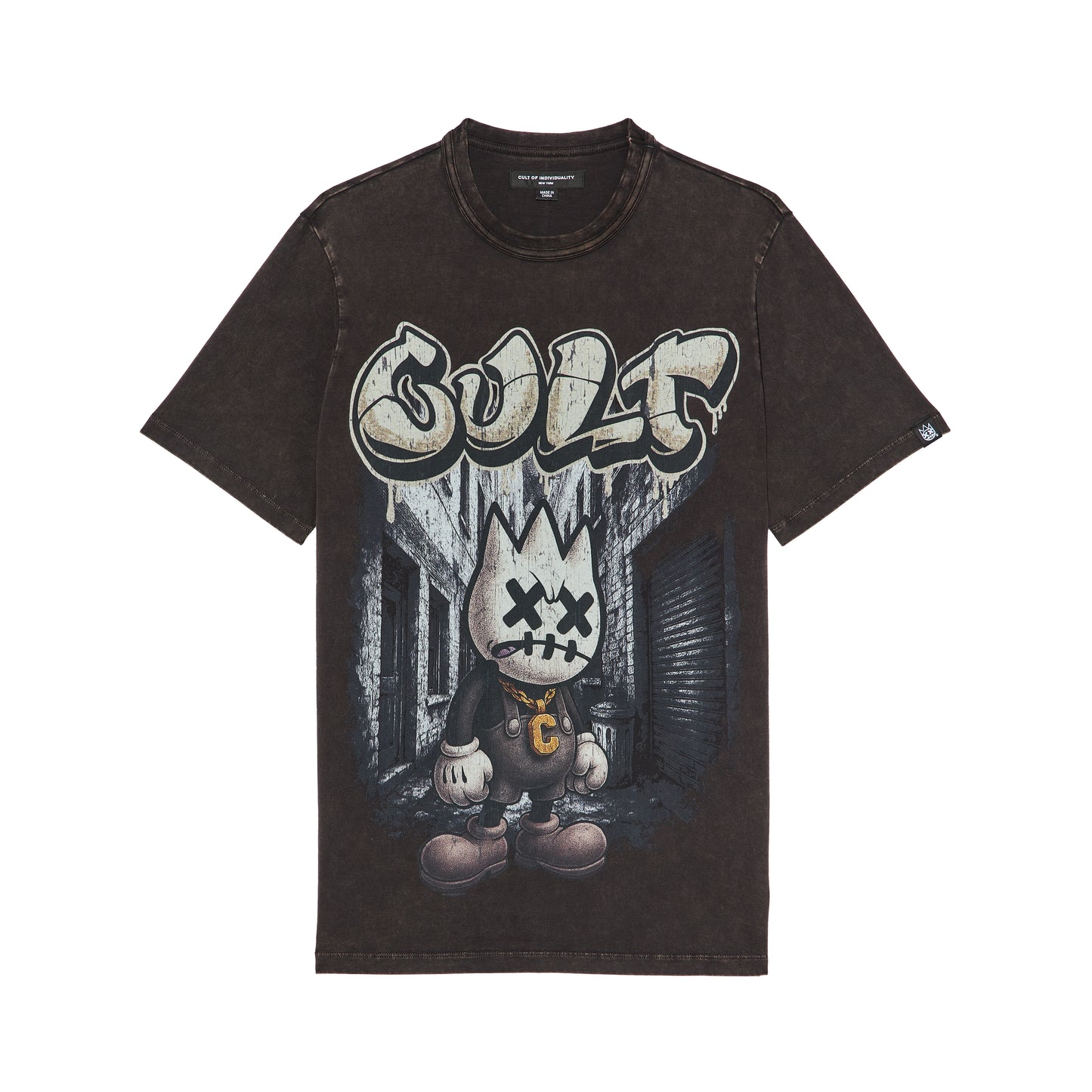 Cult's Short Sleeve Crew Neck Tee "Money Is The Motive" in Vintage Charcoal