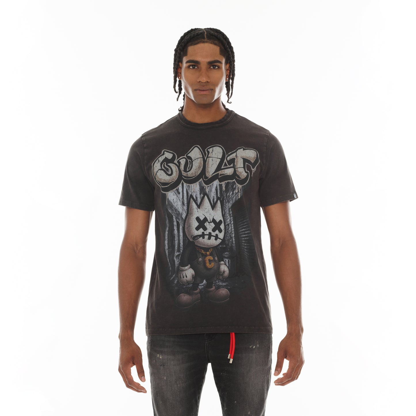 Cult's Short Sleeve Crew Neck Tee "Money Is The Motive" in Vintage Charcoal