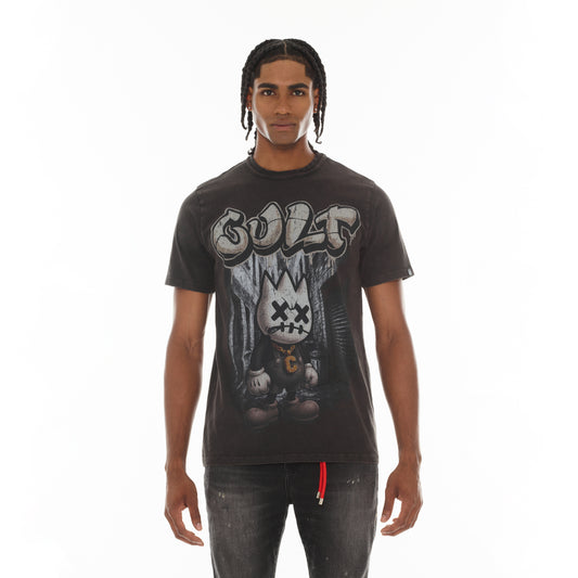 Cult's Short Sleeve Crew Neck Tee "Money Is The Motive" in Vintage Charcoal