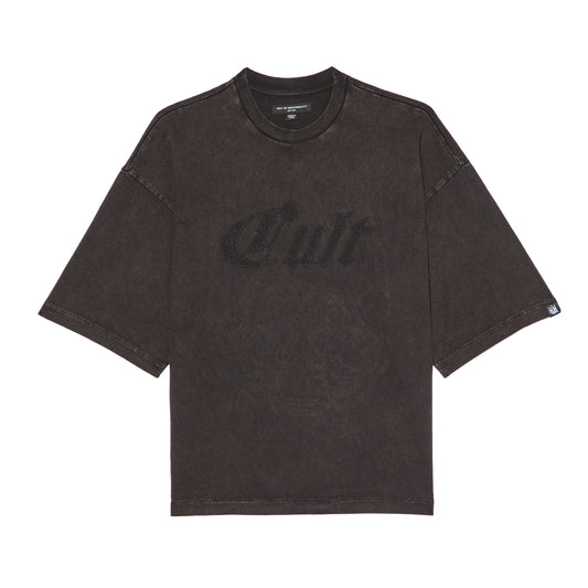 Cult's Oversized Short Sleeve Crew Neck Tee "Metal Logo" in Vintage Charcoal