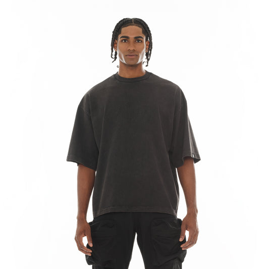 Cult's Oversized Short Sleeve Crew Neck Tee "Metal Logo" in Vintage Charcoal