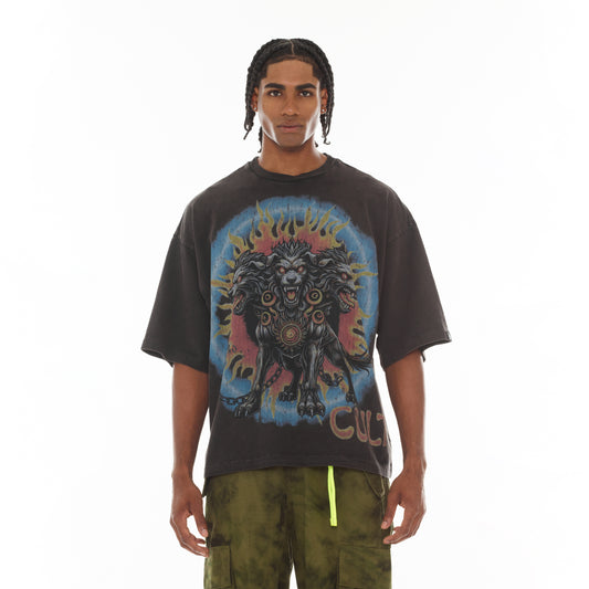 Cult's Oversized Short Sleeve Crew Neck Tee "May The Bridges I Burn" in Vintage Charcoal