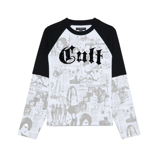 Cult's Long Sleeve Layered Raglan Tee "Propaganda" in White