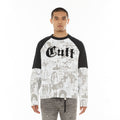 Cult's Long Sleeve Layered Raglan Tee "Propaganda" in White