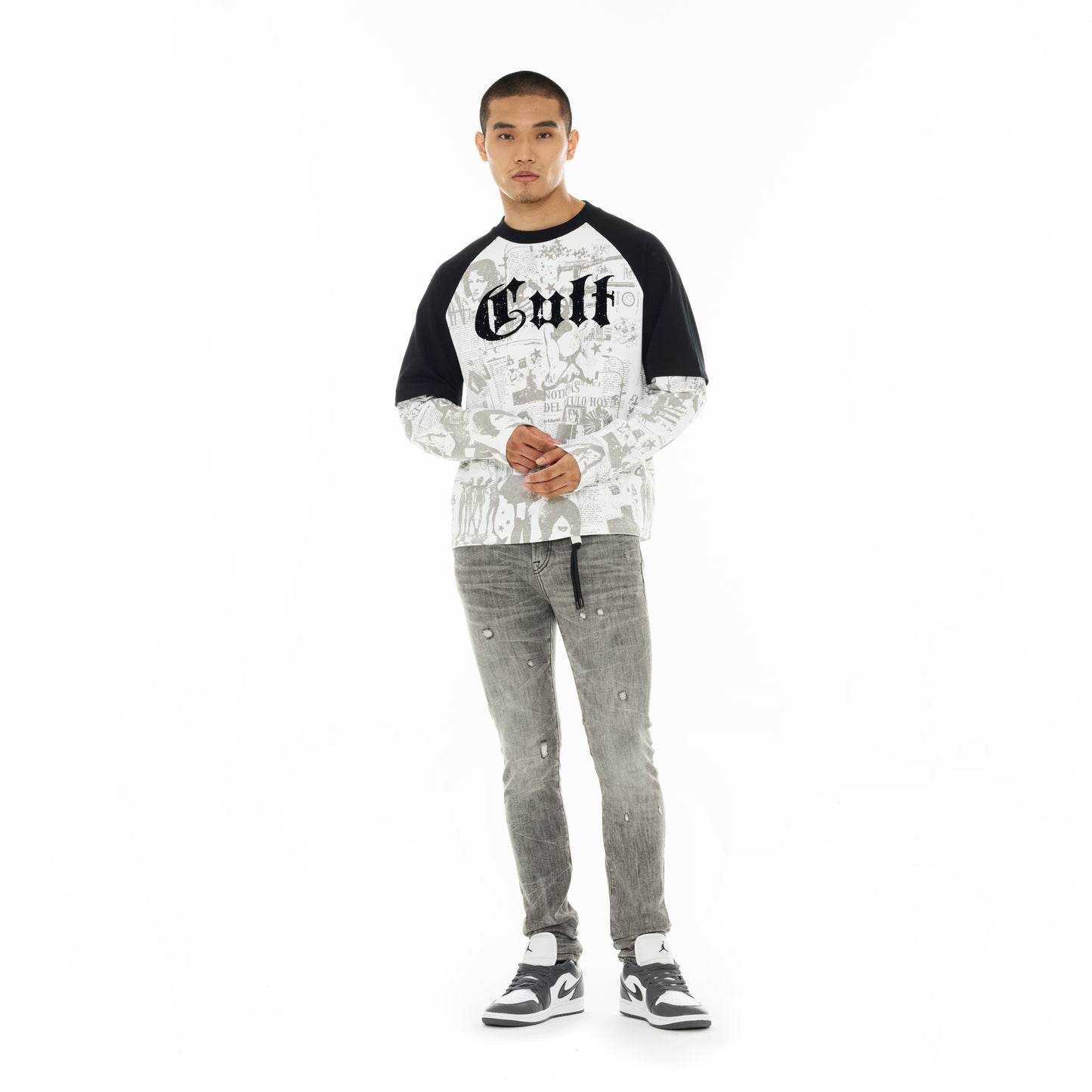 Cult's Long Sleeve Layered Raglan Tee "Propaganda" in White