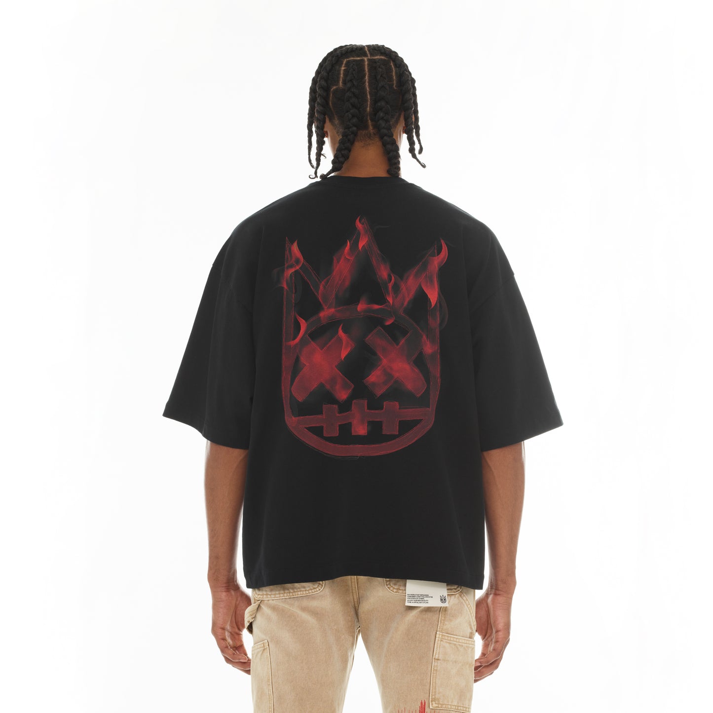 Cult's Oversized Short Sleeve Crew Neck Tee "Flame Logo" in Black