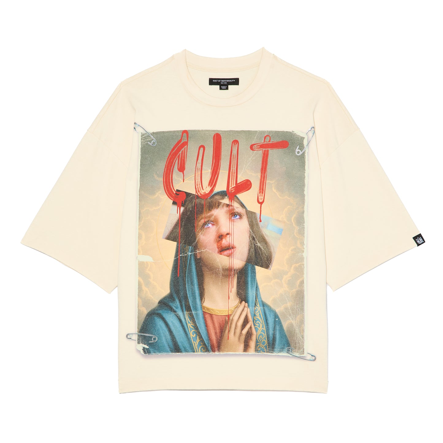 Cult's Oversized Short Sleeve Crew Neck Tee "Poor Social Skills" in Winter White