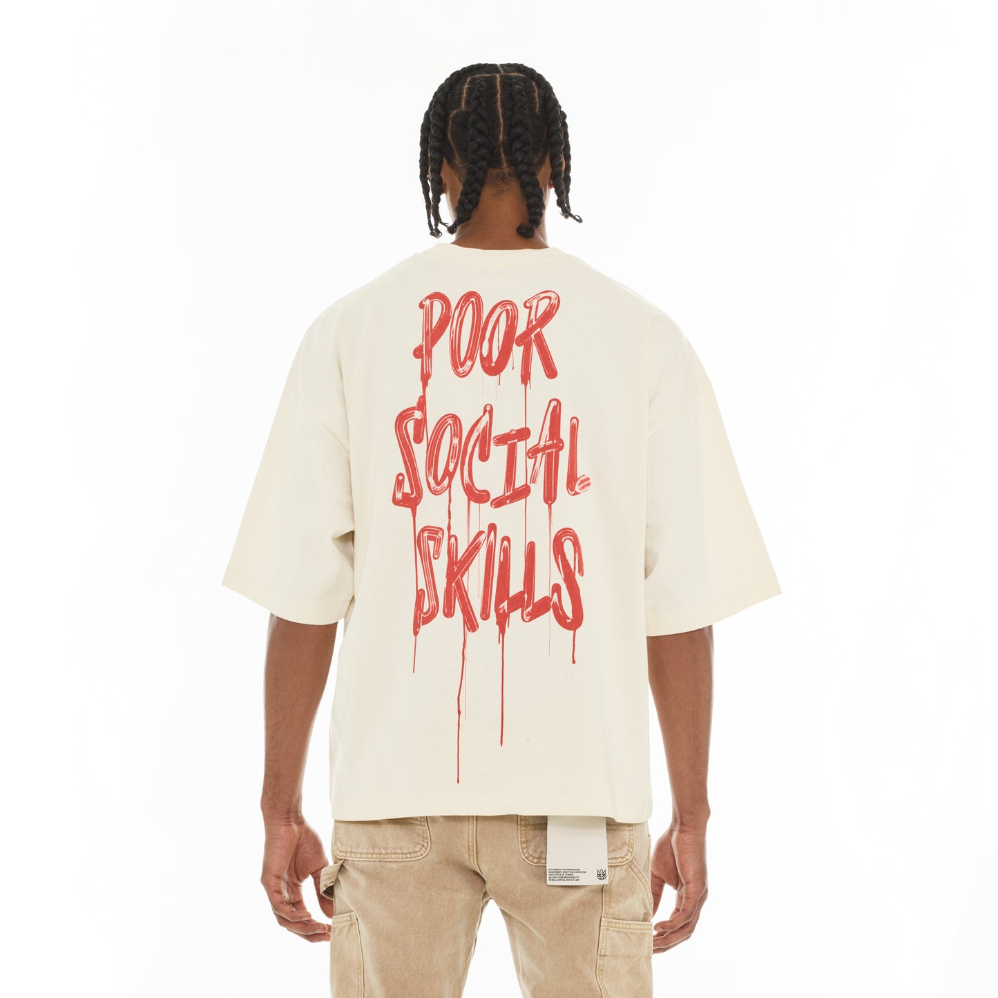 Cult's Oversized Short Sleeve Crew Neck Tee "Poor Social Skills" in Winter White
